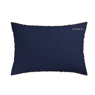 Taie d'oreiller satin de coton Uni piping - Or miel / Bleu marine