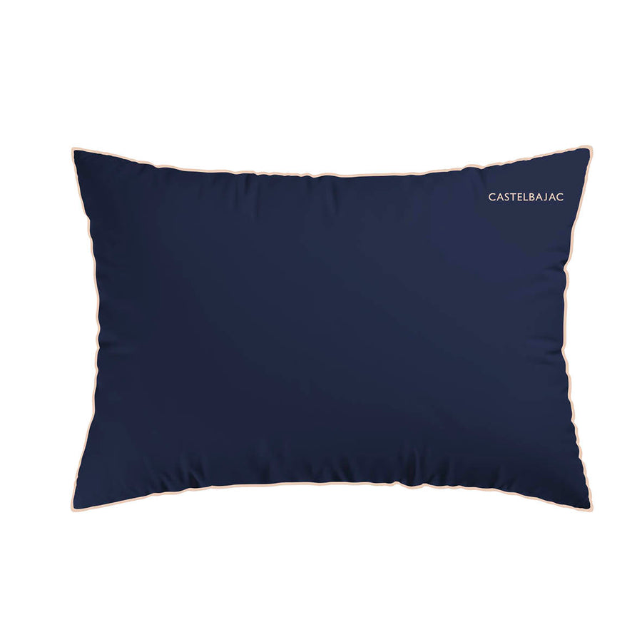 Taie d'oreiller satin de coton Uni piping - Or miel / Bleu marine