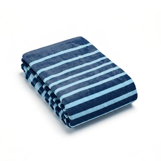 Serviette de plage coton velours Sea stripes - Bleu